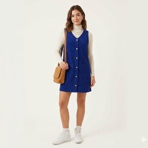 Vintage Penny Lane Cobalt Blue Corduroy Pinafore Dress